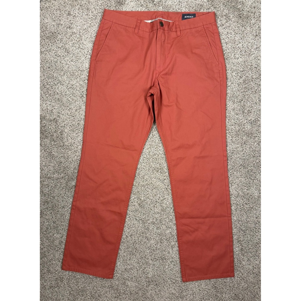 Bonobos Chinos Washed Cotton 35/32 Burnt Orange Straight Fit Casual Pants